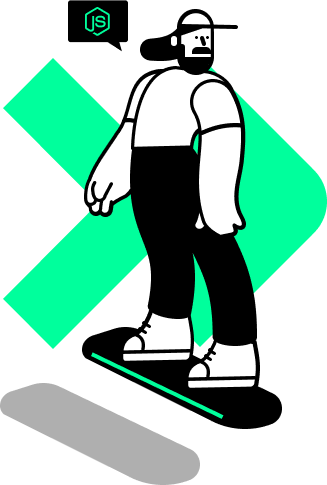 An illustration of a stick figure with a skateboard floating
